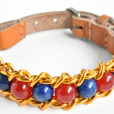 ERISION　カテナチオブレスレット　アゲート＆ラピスラズリ　8ミリ　ゴールド　巾着ポーチ入り