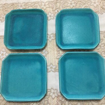 青の器   正方角皿   中