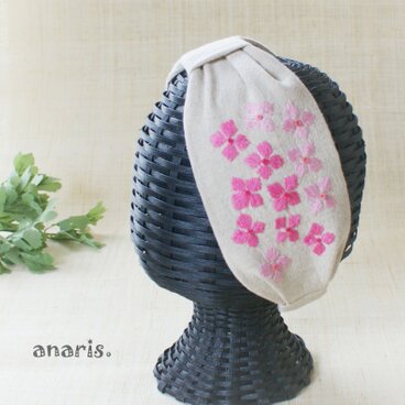 【紫陽花(あじさい)・リネン刺繍】★２wayヘアバンド