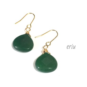グリーンアゲート ひと粒ドロップピアス