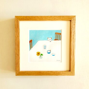 【原画・水彩画】「バニラアイス」 ※木製額縁入り（18㎝角）