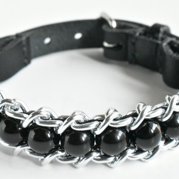 ERISION　カテナチオブレスレット　オニキス　8ミリ　シルバー　巾着ポーチ入り