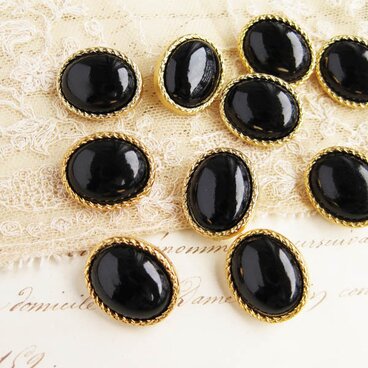 ■再販■特A■10個入■18mm■ビンテージボタン (オーバル　黒)　 [0934] アクセサリーに!