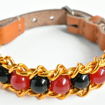 ERISION　カテナチオブレスレット　8ミリ　アゲート＆オニキス　ゴールド　巾着ポーチ入り