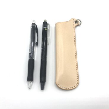 ペンケースver.2/二本差し　ヌメ革：ナチュラル【選べるステッチカラー】(r302)
