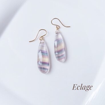 〈14kgf〉レインボーフローライト（フローライト）のロングピアス