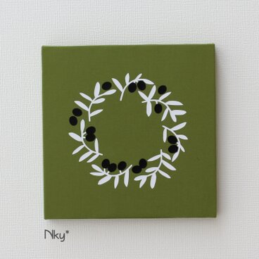 オリーブリースのファブリックパネル M-806◆抹茶/白-黒