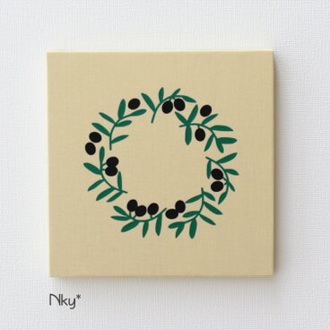 オリーブリースのファブリックパネル M-806◆たまご/緑-黒