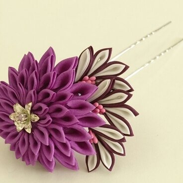 つまみ細工　花簪（かんざし）　一輪／紫