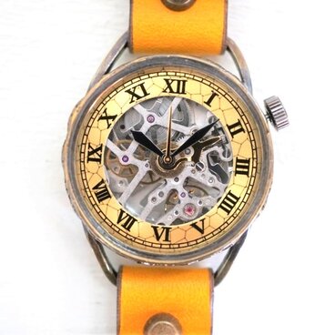 メカニックシルバー　AT　イエロー　Mサイズ　真鍮　手作り時計