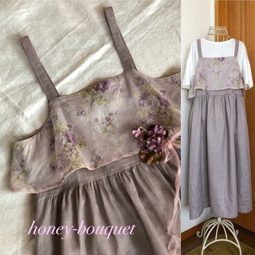 薔薇柄フリルキャミワンピース