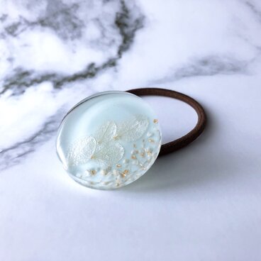 ペールブルー ホワイト あじさい フラワー ヘアゴム ポニーフック ヘアクリップ