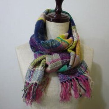 《手織り》色とりどり　コットンウールマフラー