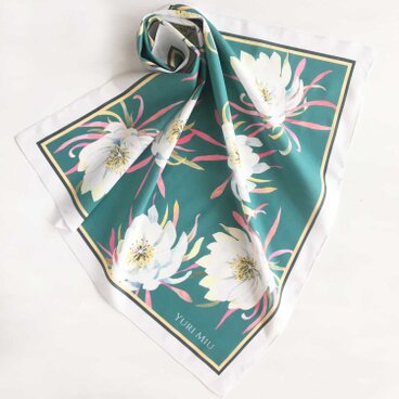 ミニスカーフ「月下美人（大人のピーコックグリーン）」 ( コットン )