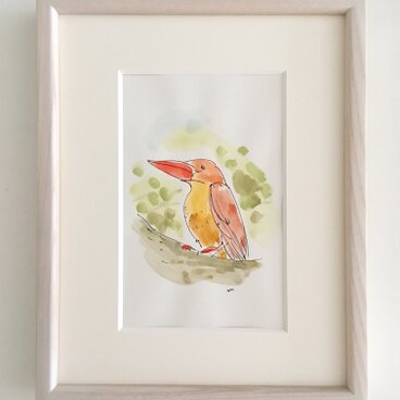 額付き水彩画「アカショウビン」原画