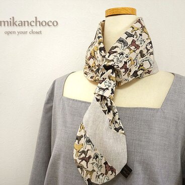 大人のクールマフラー◆ネックウォーマー　襟元すっきり　リバティ＆リネン＆ダブルガーゼ　ネッククーラー　熱中症予防◆お散歩マフラー