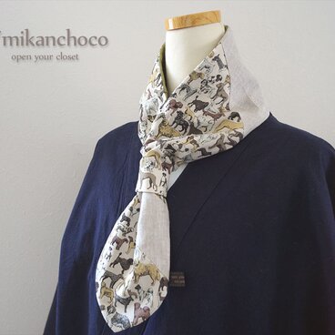 大人のクールマフラー◆ネックウォーマー◆メンズ向け　リバティ＆リネン＆ダブルガーゼ　ネッククーラー　熱中症予防◆お散歩マフラー