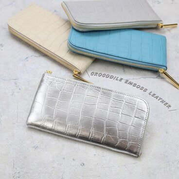 【全7色】クロコダイル型押しレザー/上品かつ高級感のある薄マチ軽量で大きく使えるL字財布/L字長財布【ユニセックス】