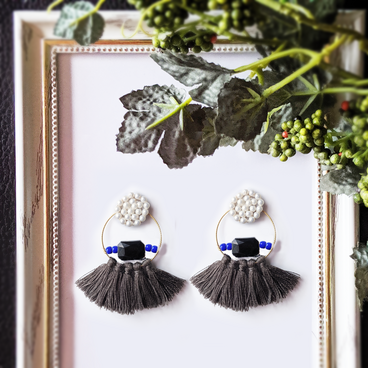 ガラスビーズ×フリンジ【ピアス/イヤリング】秋の憂鬱
