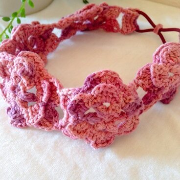 かぎ針編みフラワーカチューム　ピンク