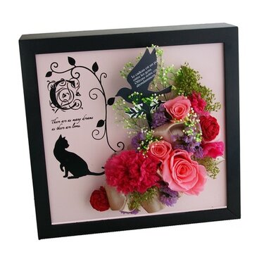 猫と花の月 置き＆壁掛けプリザーブドフラワーアレンジ 専用クリアケース付き