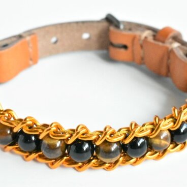 ERISION　カテナチオブレスレット　6ミリ　タイガーアイ＆オニキス　ゴールド　巾着ポーチ入り