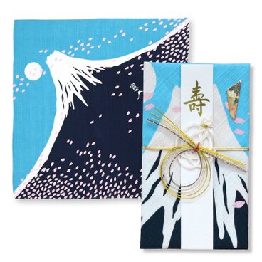 風呂敷で作った御祝儀袋/明け富士/富士山/縁起柄/名入れ無料/お弁当包みに最適なサイズ