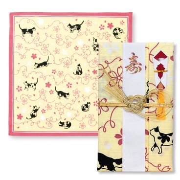 風呂敷で作った御祝儀袋/さくら猫/猫柄/名入れ無料/お弁当包みに最適なサイズ