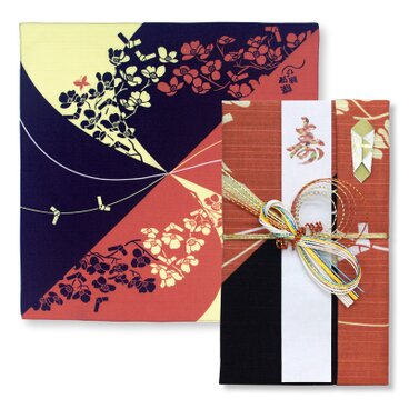 風呂敷で作った御祝儀袋/蝶結び/縁起柄/名入れ無料/お弁当包みに最適なサイズ