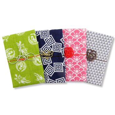 手ぬぐいハンカチで作ったポチ袋/4枚セット/縁起柄/no,1