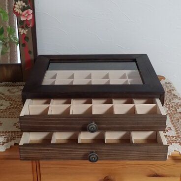 受注製作  アンティーク調二段引出しジュエリーボックスSウオルナット