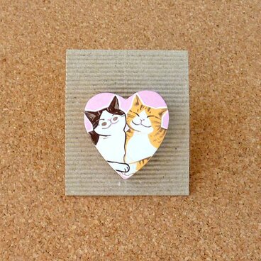 手描きブローチ/仲良し猫C