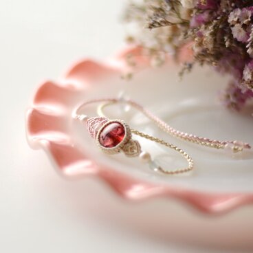 【シルク】ピンクトルマリン/マクラメブレスレット