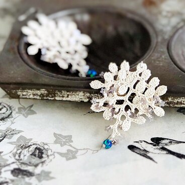 ピーコックカラー[孔雀色]オパール&レースリーフピアス(イヤリング変更可)