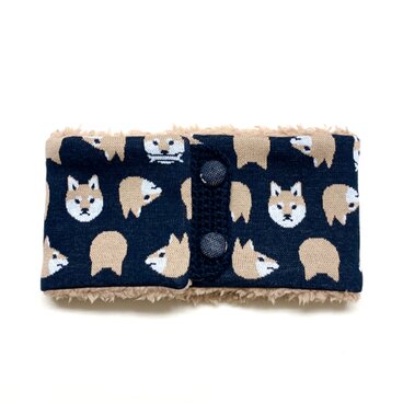 【即納可能】ボタンタイプ☆キッズサイズ☆柴犬柄(茶色)＋ふわふわプードルファーのネックウォーマー