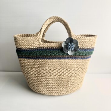 デニムコサージュ付き  麻ひもバッグ