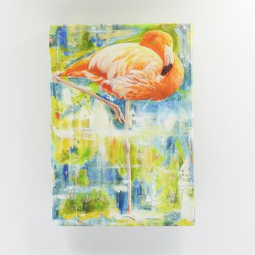 A5サイズ 絵画パネル 「フラミンゴ」全面ニス塗装