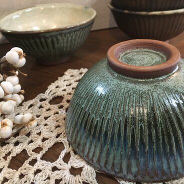 chouette.omi　お茶碗　赤土　青銅　しのぎ　Ｂ