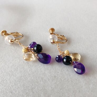 アメシスト/シトリン/オニキスのluxuryイヤリング