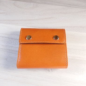 ＊受注生産＊　三つ折り財布　＃４　栃木レザー（ピアノレザー）キャメル＆ピッグスエード　ベージュ