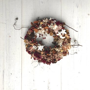 ほつとする優しさ・ナチュラルな大人ブラウンのドライフラワー＆プリザブドフラワーのリース