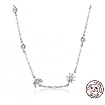 Cute sparkling moon and long necklace of stars