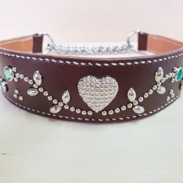 本革製(栃木レザー使用)　中～大型犬向き　ハーフチョーク【ハート】【こげちゃ革】