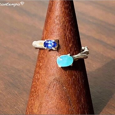 SV925パライバトルマリン ブラジルパライバ州産0.43ct ブルーサファイア オープンリング イバラ 青雫