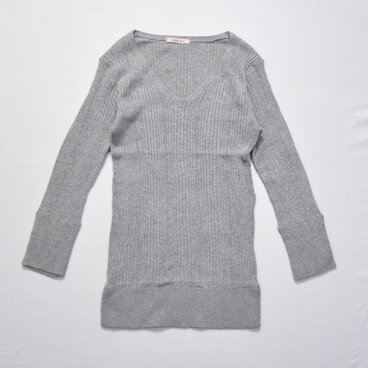 ランダムリブニット 七分袖 Vネックニット 【GRAY グレー】a mon gout am-3137 アモング