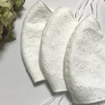 コットンレースの手作りマスク 3枚セット