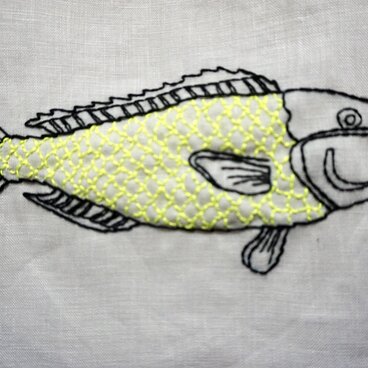麻　刺繍バッグ　魚#2