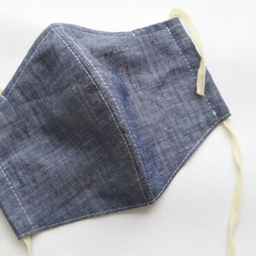 大きなサイズ☆リネンスラブシャンブレーマスク☆紺☆ノーズワイヤー入り