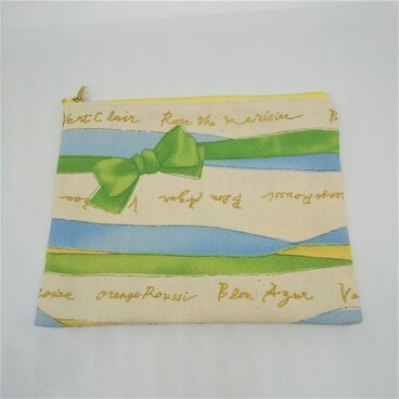 パステル　リボン柄ペンケース　コスメポーチ　ファスナーポーチ