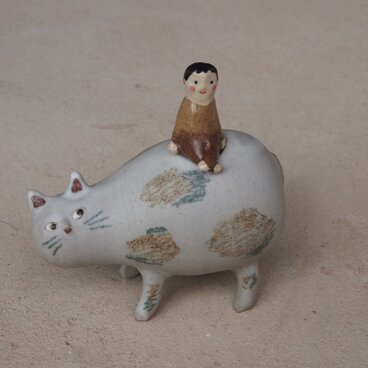 どうぶつ花器 ねこ（白 II・模様）